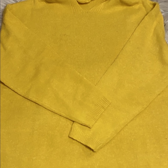 V-Neckline Solid Sweater Shift Sweaters with Hoodie, Color Yellow, Size M - Picture 5 of 8